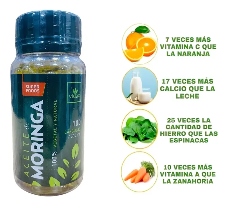 ACEITE DE MORINGA VIDAX FUENTE NUTRITIVA 500MG 100 CAPSULAS - 2