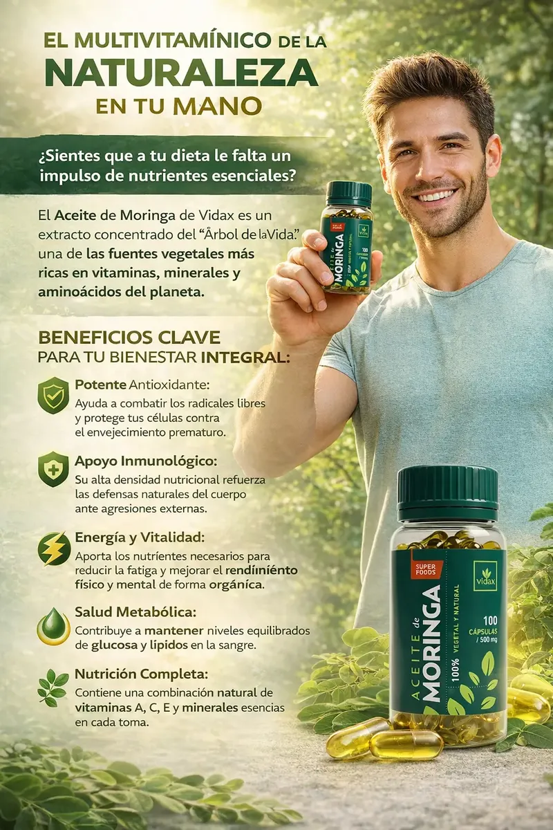 ACEITE DE MORINGA VIDAX FUENTE NUTRITIVA 500MG 100 CAPSULAS - 3