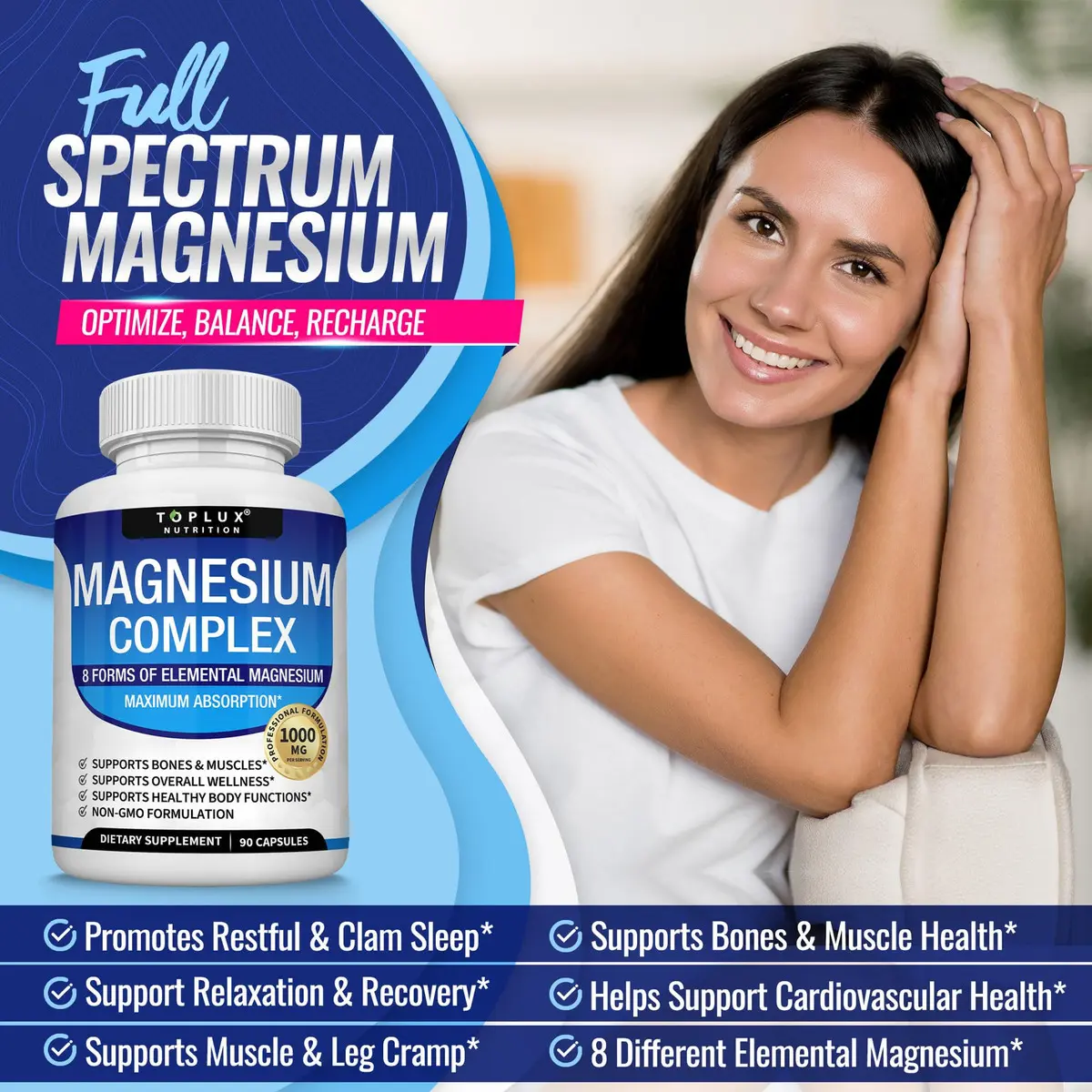 SUPLEMENTO TOPLUX MAGNESIUM COMPLEX 1000 MG 90 CÁPSULAS - 3