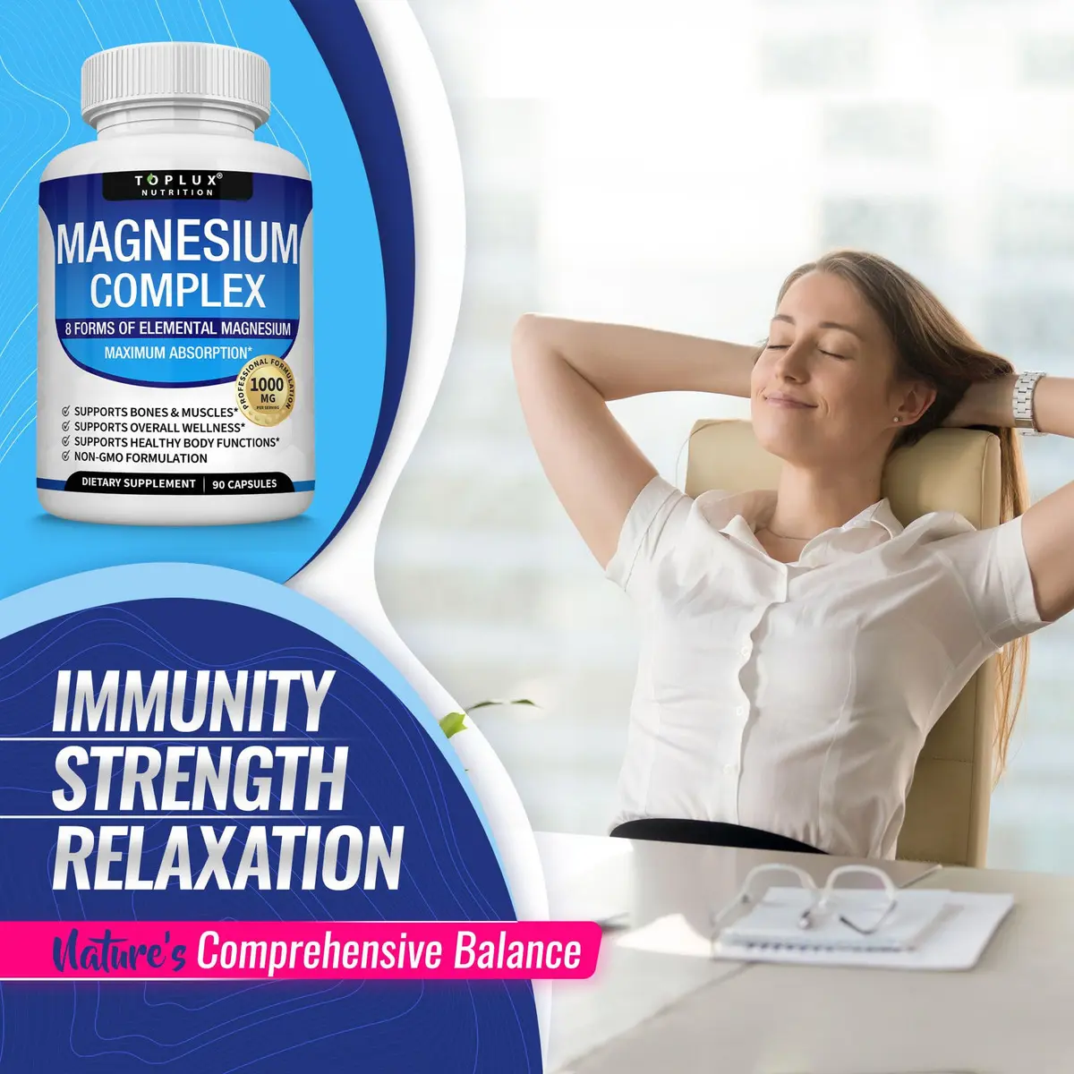 SUPLEMENTO TOPLUX MAGNESIUM COMPLEX 1000 MG 90 CÁPSULAS - 6
