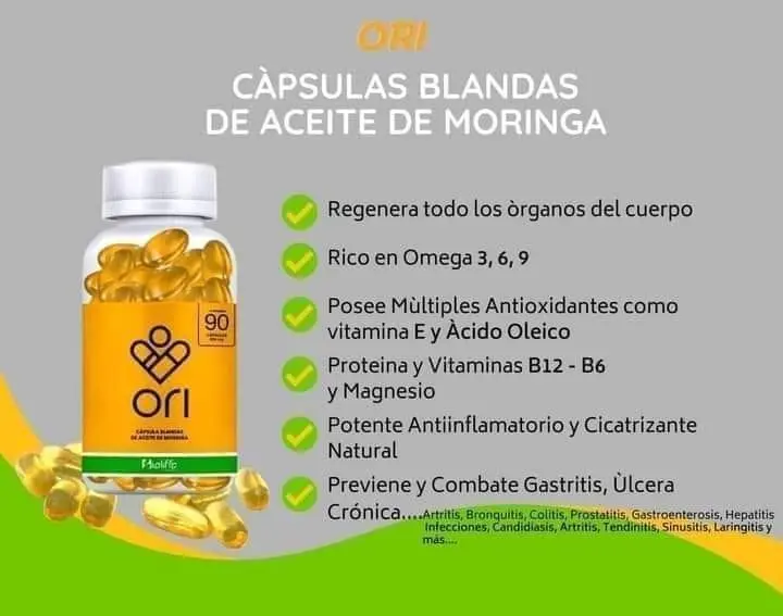 ACEITE DE MORINGA ORI BIOLIFFE NUTRIENTES 100 CÁPSULAS - 2