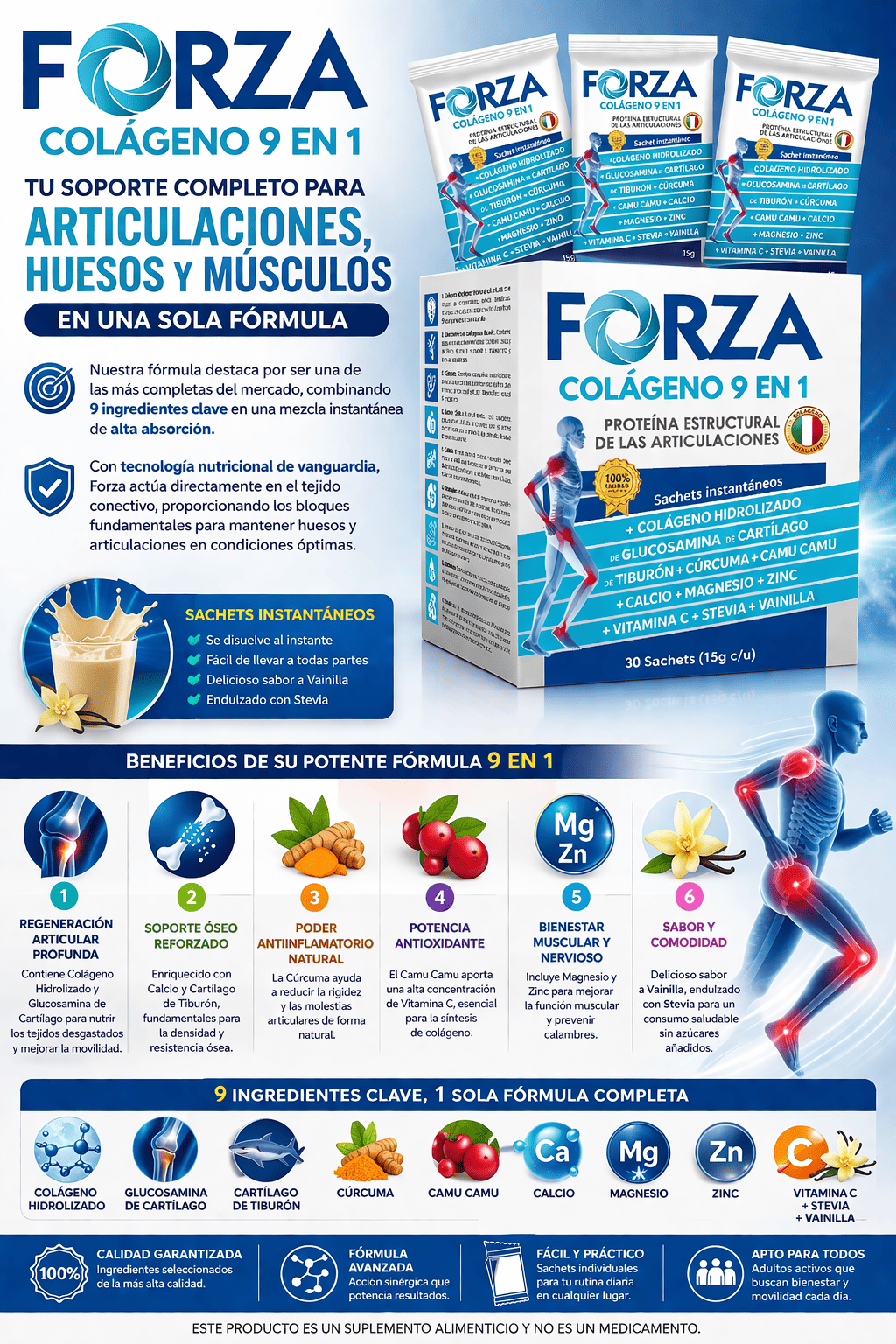 COLAGENO FORZA 9 EN 1 SALUD ARTICULAR ITALIANO CAJA 450G - 3
