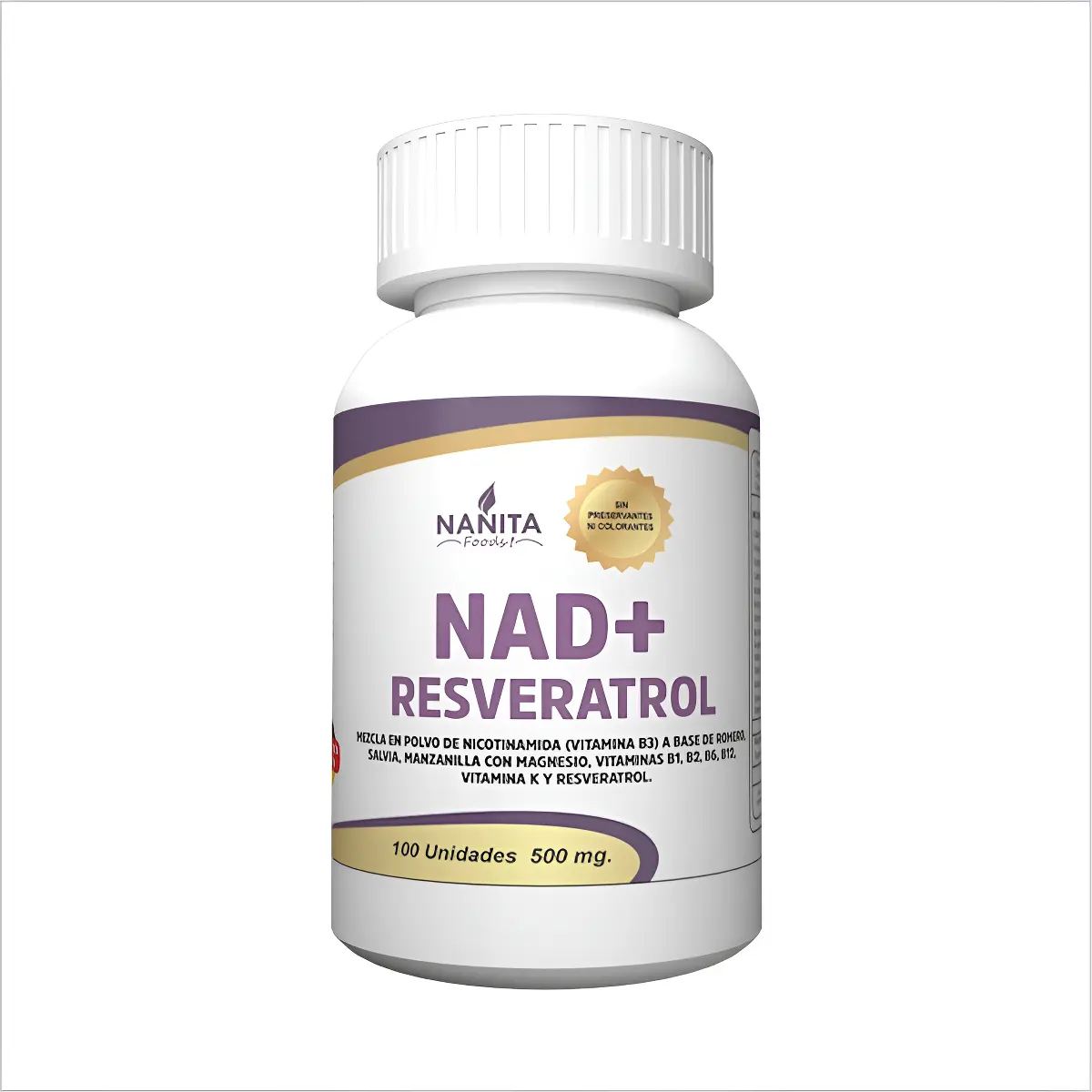 NAD+ RESVERATROL NANITA FOODS ANTIOXIDANTE 100 CAPSULA 500MG - 1