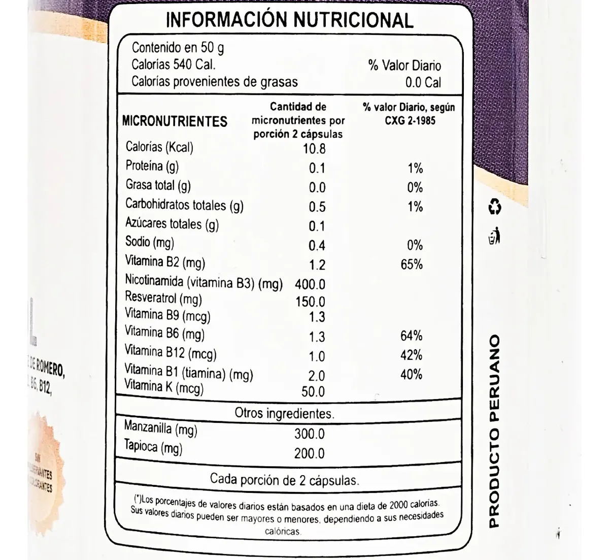 NAD+ RESVERATROL NANITA FOODS ANTIOXIDANTE 100 CAPSULA 500MG - 2