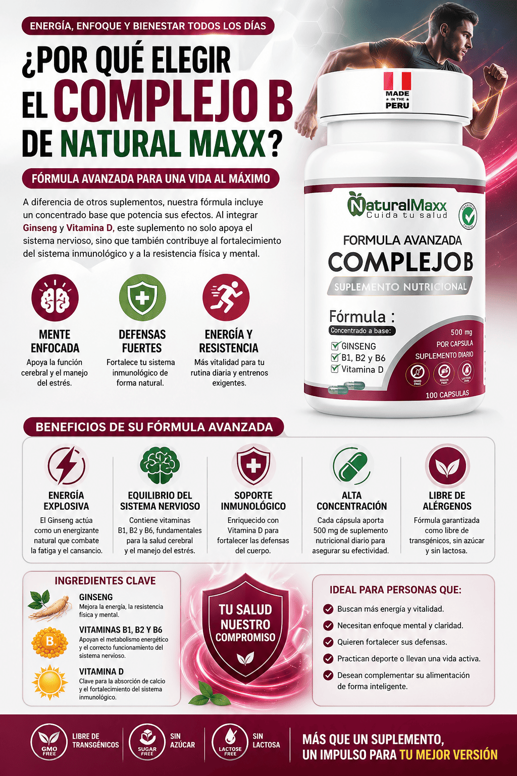 COMPLEJO B 500MG NATURALMAX FORMULA AVANZADA 100 CAPSULAS - 2