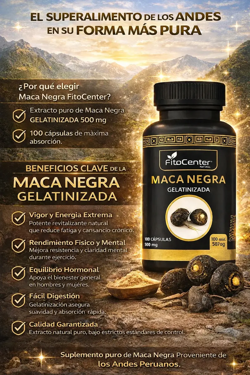MACA NEGRA GELATINIZADA FITOCENTER FECUNDADOR 500MG 100 UNID - 2