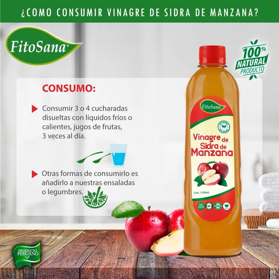 VINAGRE DE SIDRA DE MANZANA PURO FITOSANA 1000ML 02 BOTELLAS - 3