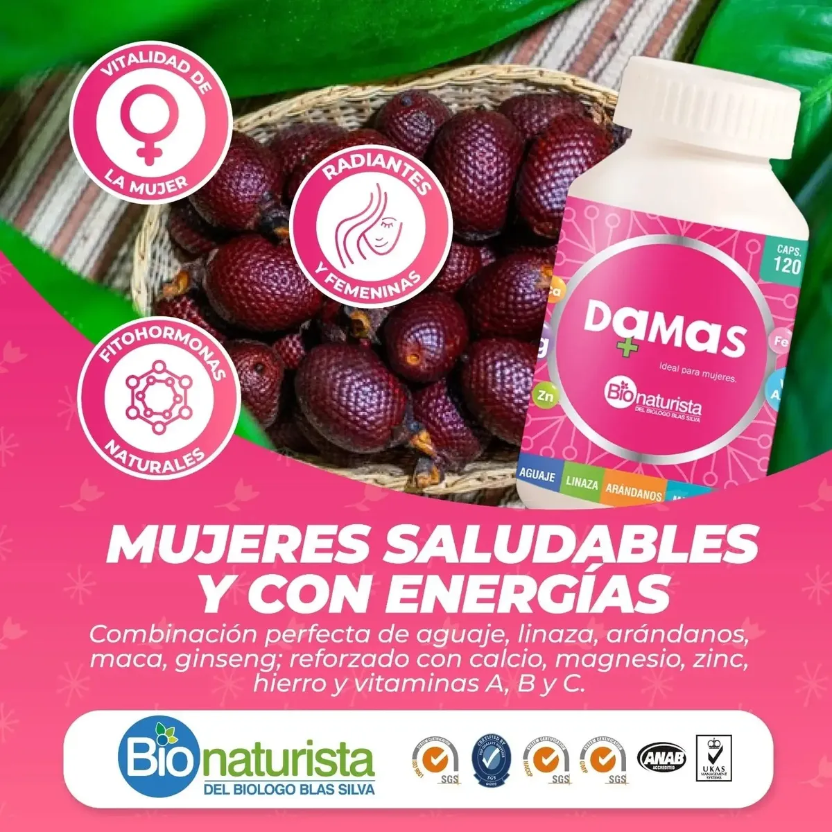 DAMAS BIONATURISTA AGUAJE - MACA - GINSENG 120 CAPSULAS - 3