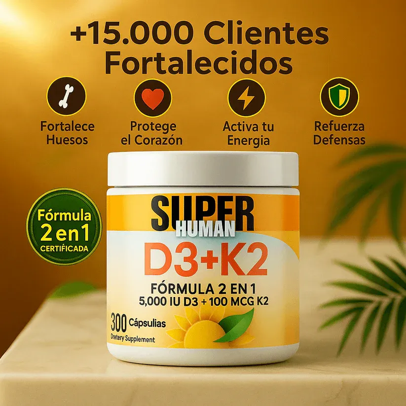 VITAMINA D3 5000 IU + K2 100 MCG SUPER HUMAN 300 CÁPSULAS - 2