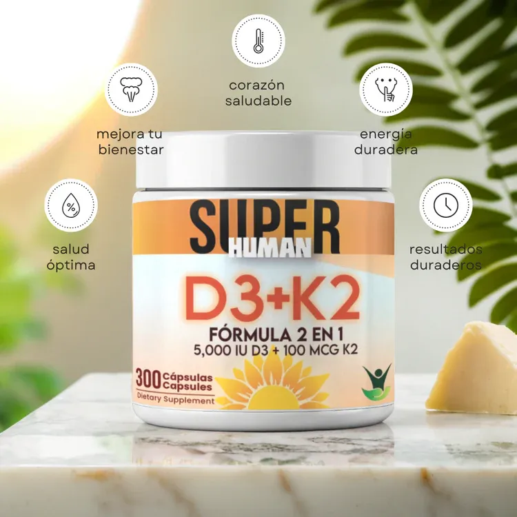 VITAMINA D3 5000 IU + K2 100 MCG SUPER HUMAN 300 CÁPSULAS - 4
