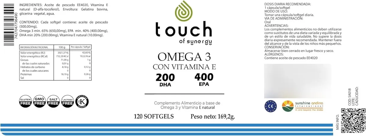 OMEGA 3 TOUCH VITAMINA E - 120 SOFTGELS 400 EPA 200 DHA - 2