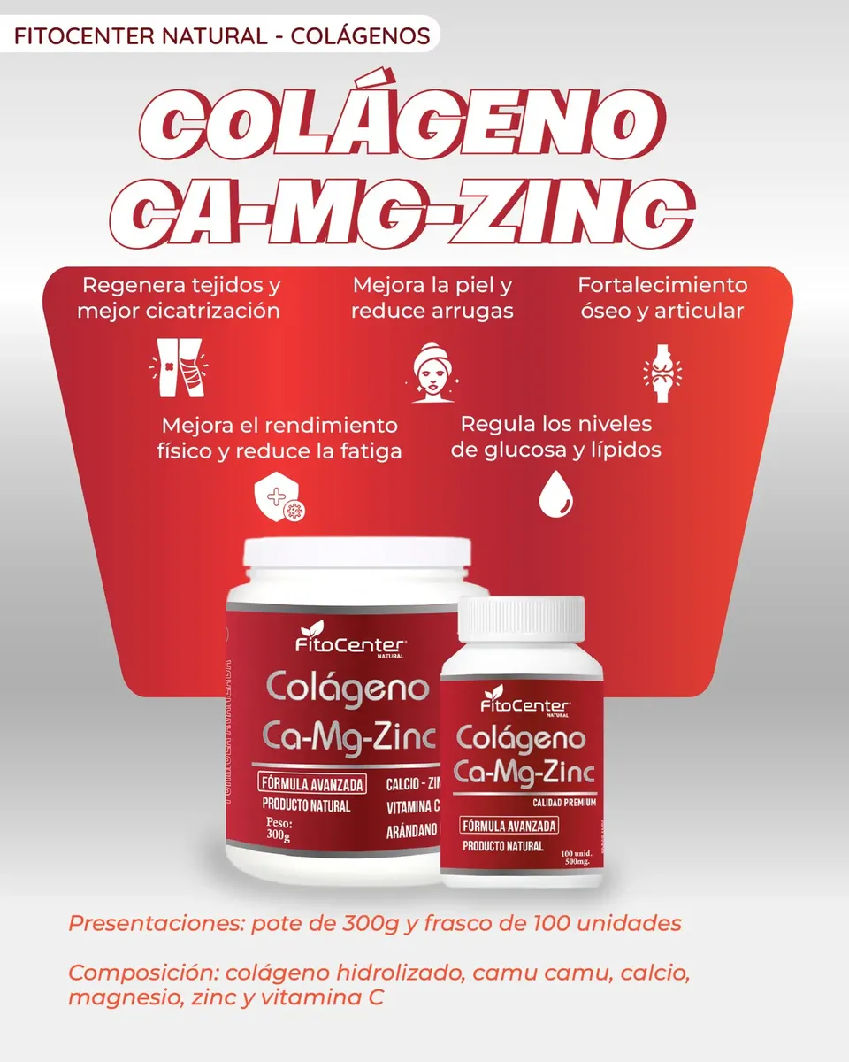 COLAGENO FITOCENTER CALCIO - MG - ZINC 500MG 100 CAPSULAS - 3