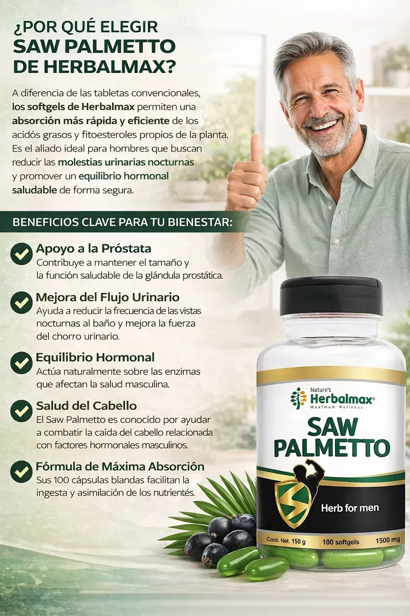 SAW PALMETTO HERBALMAX SALUD DE PROSTATA 1500MG 100 CAPSULAS - 2