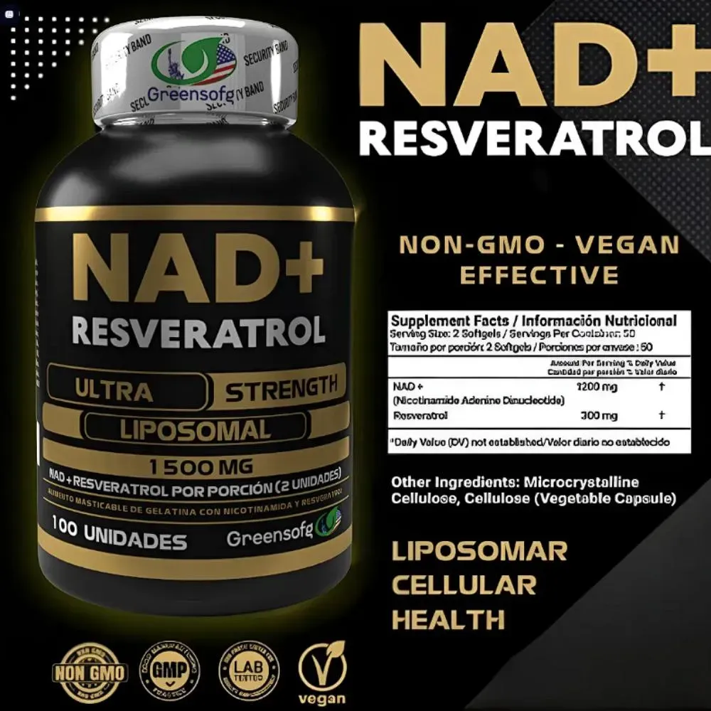 NAD + RESVERATROL AMERICANO SACTOOMI MAXIMA POTENCIA 1500MG 100 CAPSULAS - 2