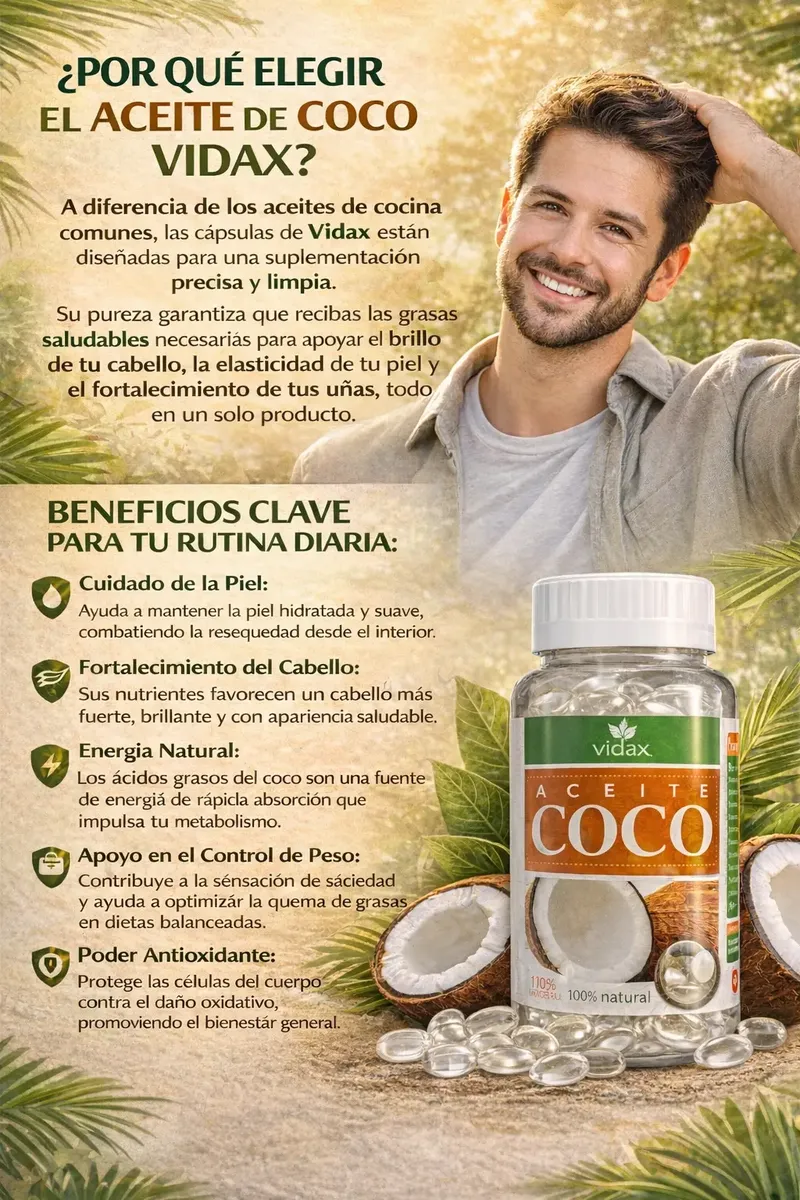 CAPSULAS COCO LIQUIDO VIDAX NATURAL 500MG 100 UNIDADES - 2