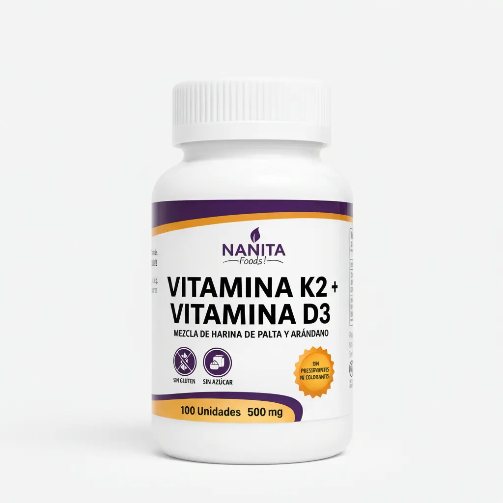 VITAMINA K2 + VITAMINA D3 NANITA FOODS 100 CAPSULAS 500 MG - 1