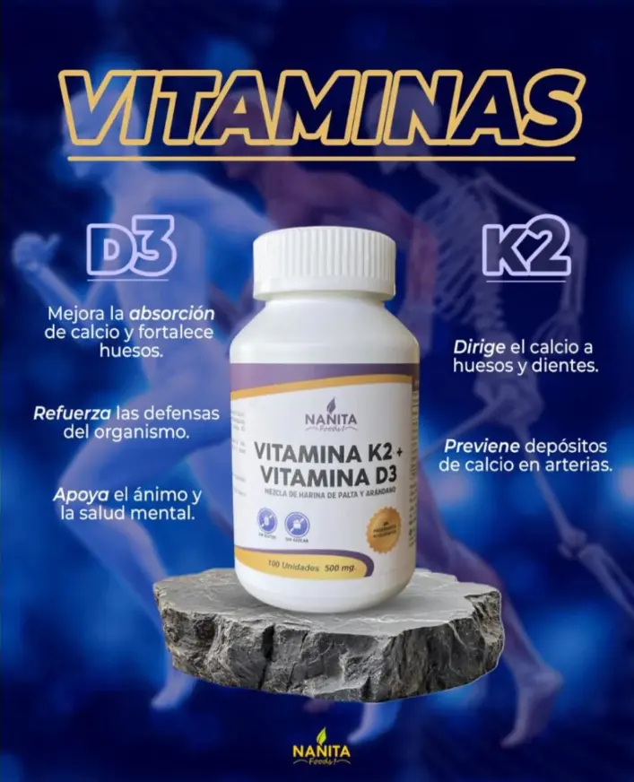 VITAMINA K2 + VITAMINA D3 NANITA FOODS 100 CAPSULAS 500 MG - 4
