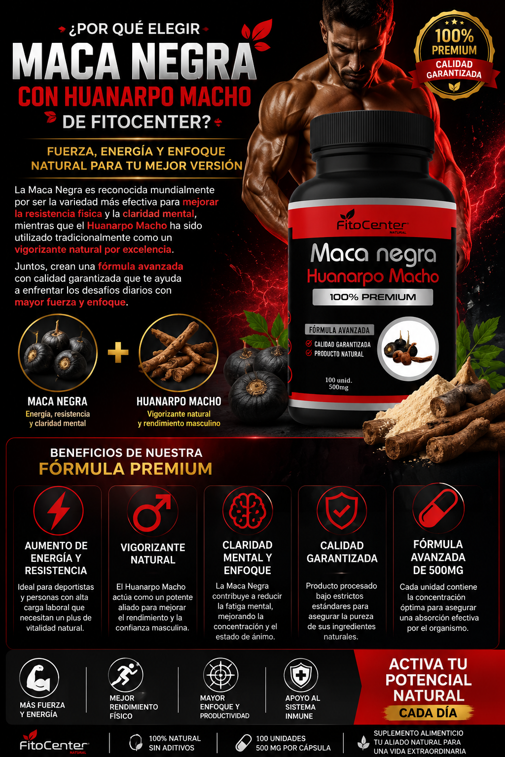 MACA NEGRA CON HUANARPO FITOCENTER 500MG 100 CAPSULAS - 3