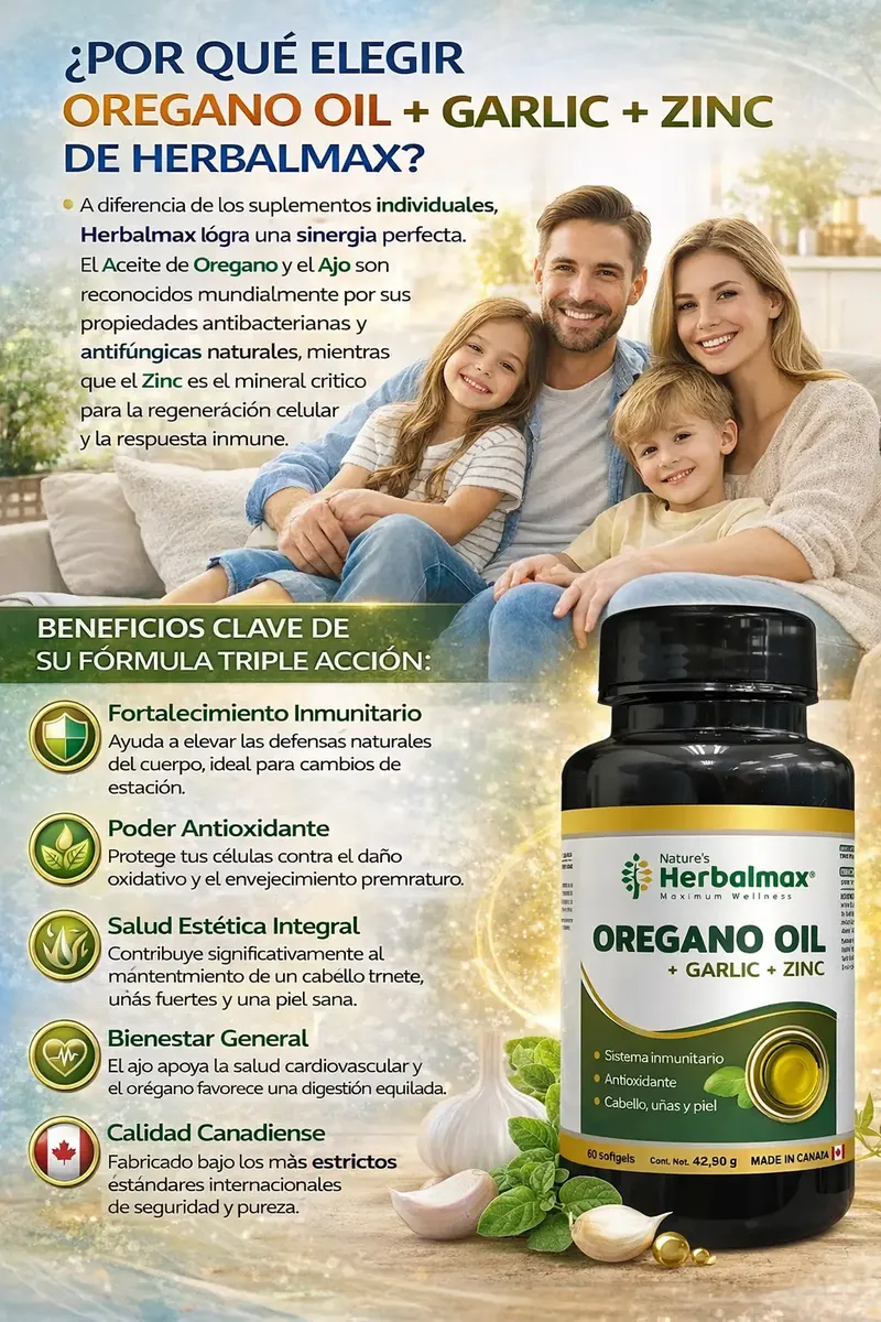 OREGANO OIL HERBALMAX GARLIC + ZINC 715MG 60 CAPSULAS - 2