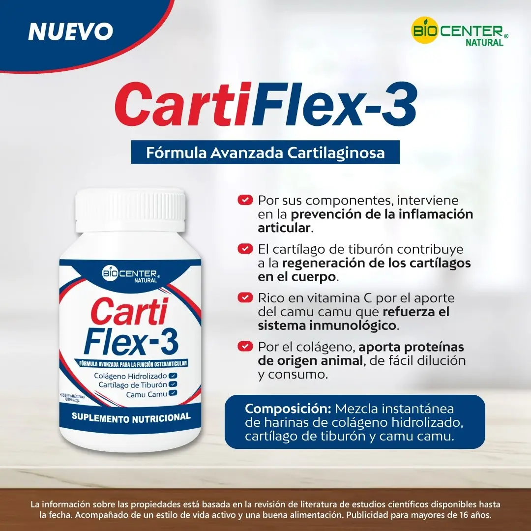 CARTIFLEX-3 BIOCENTER NATURAL SALUD OSEA 500MG 100 CAPSULAS - 2
