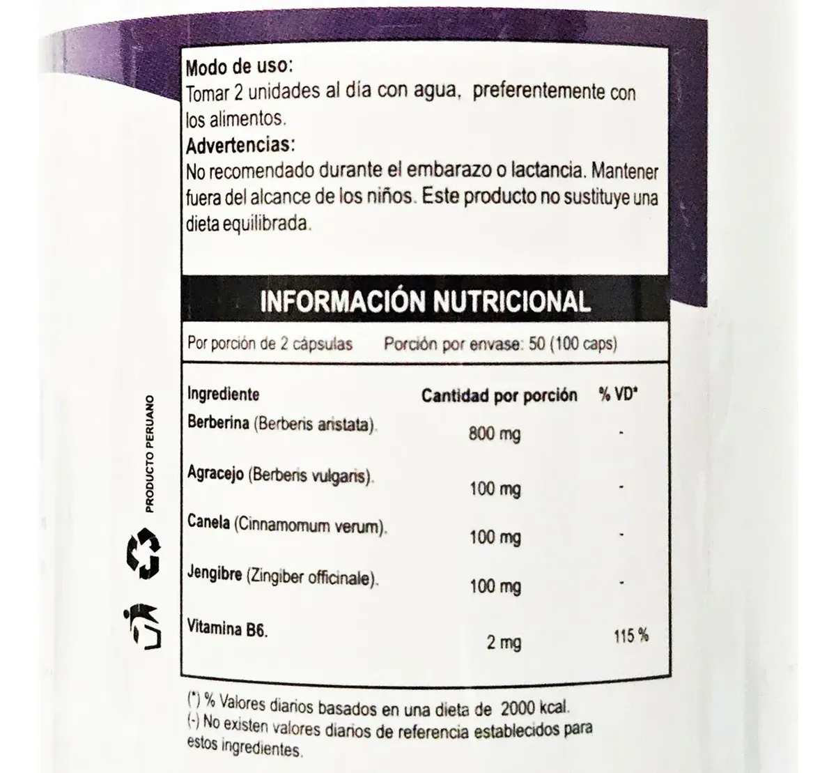 BERBERINE NANITA FOOD CANELA - JENGIBRE B6 500MG 100 CAPS - 2
