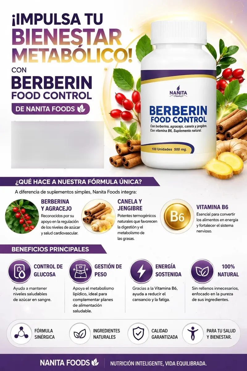 BERBERINE NANITA FOOD CANELA - JENGIBRE B6 500MG 100 CAPS - 3