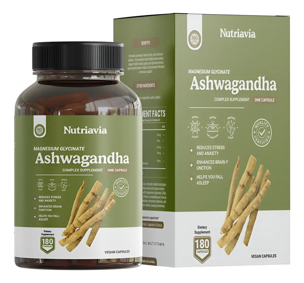 ASHWAGANDHA KSM 66 + GLICINATO MAGNESIO NUTRAVIA 180 CAPSULA - 1