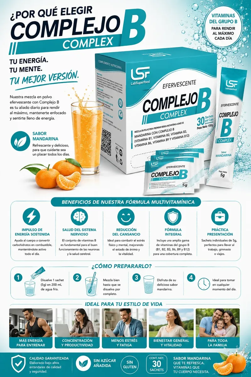 VITAMINA B1 B2 B6 B12 EFERVESCENTE - COMPLEJO B LABSUPERFOOD - 3