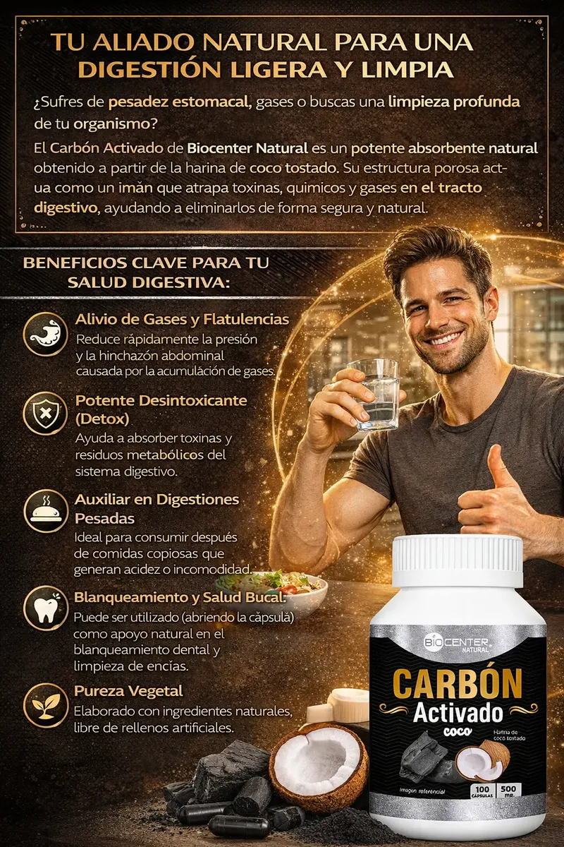 CARBÓN ACTIVADO BIOCENTER NATURAL 500MG 100 CAPSULAS - 2