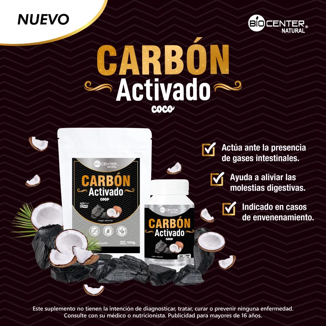 CARBÓN ACTIVADO BIOCENTER NATURAL 500MG 100 CAPSULAS - 3