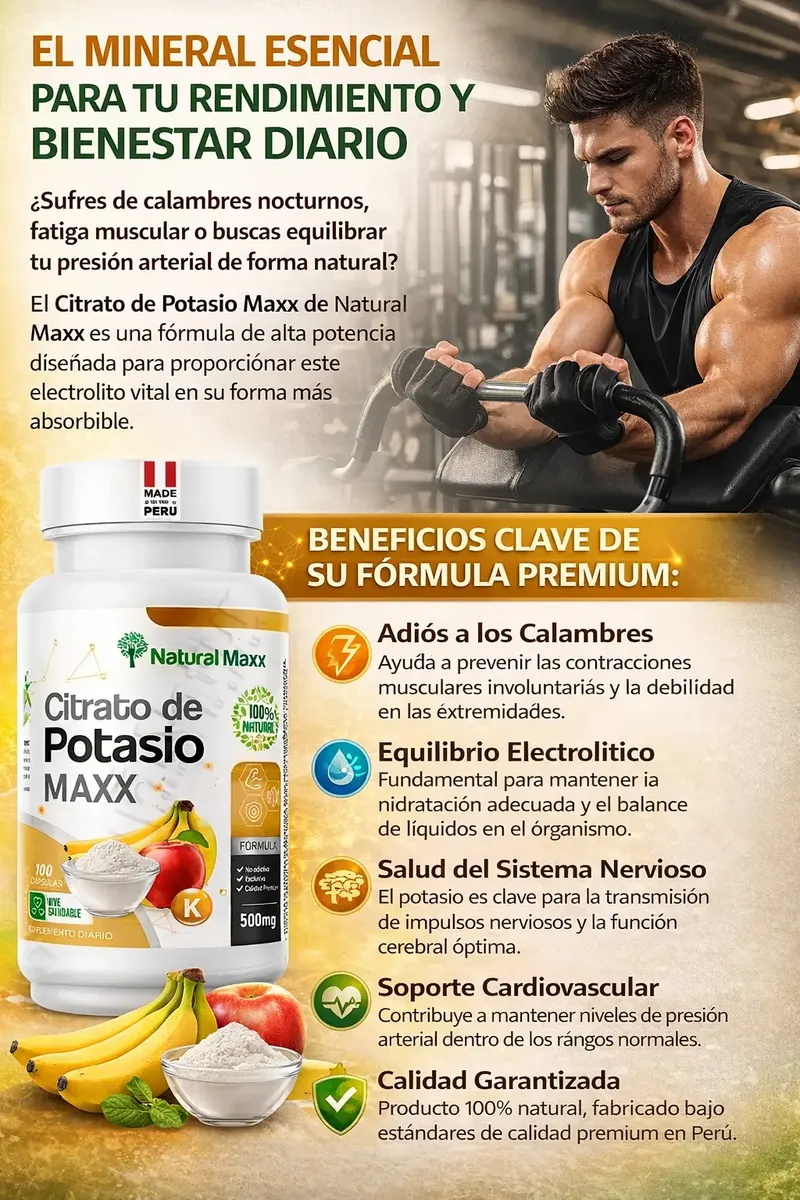 CITRATO DE POTASIO 500MG FUNCIÓN MUSCULAR NATURALMAXX 100 CAPSULAS - 2