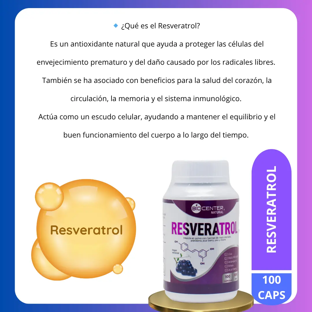 RESVERATROL COMPLEX 500MG BIOCENTER NATURAL 100 CAPSULAS - 2