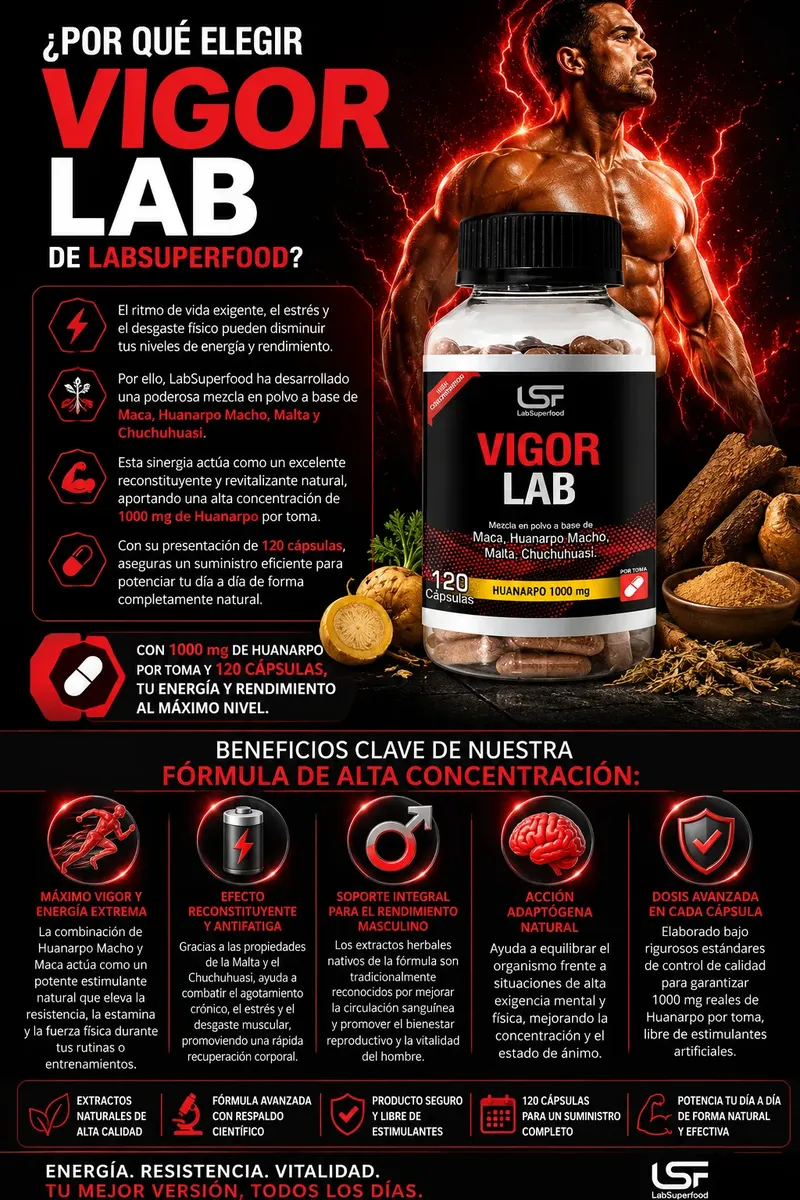 VIGOR LAB HUANARPO MACHO MACA CHUCHUHUASI LABSUPERFOOD 1000MG 120 CAPS - 3