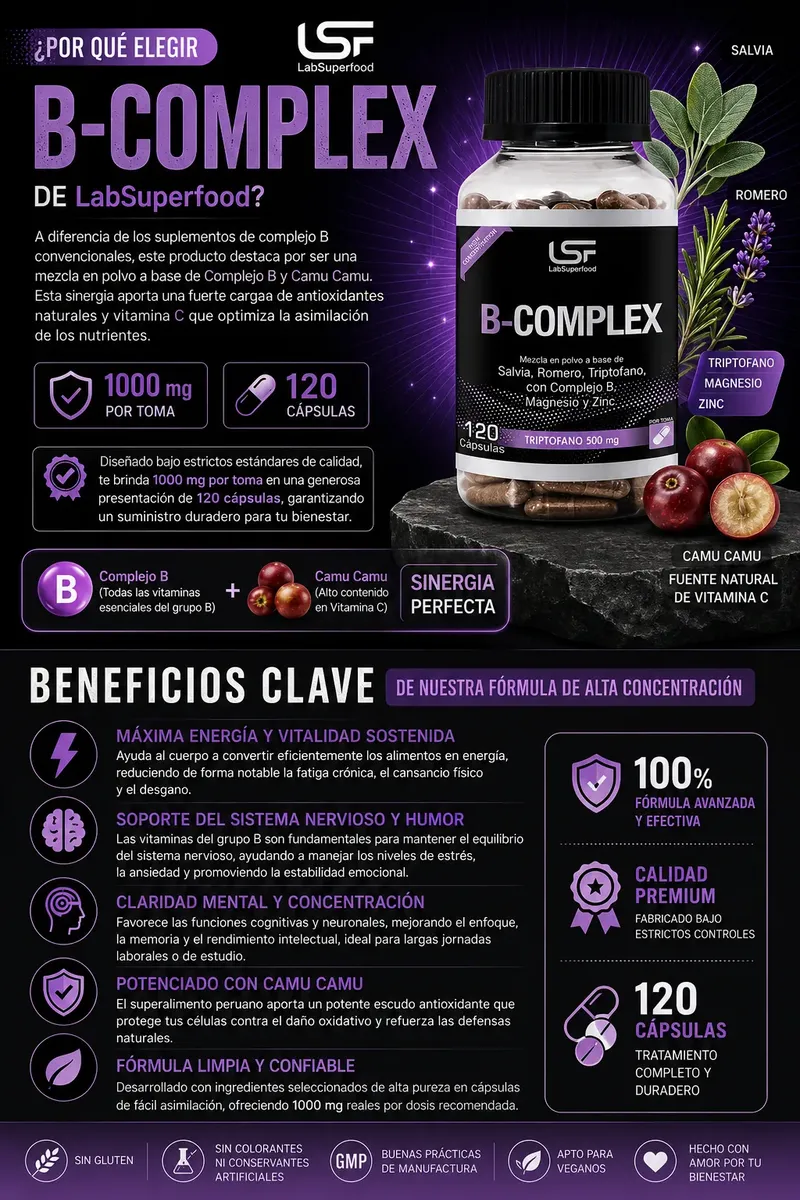B-COMPLEX 500MG LABSUPERFOOD - TRIPTOFANO 120 CÁPSULAS - 2