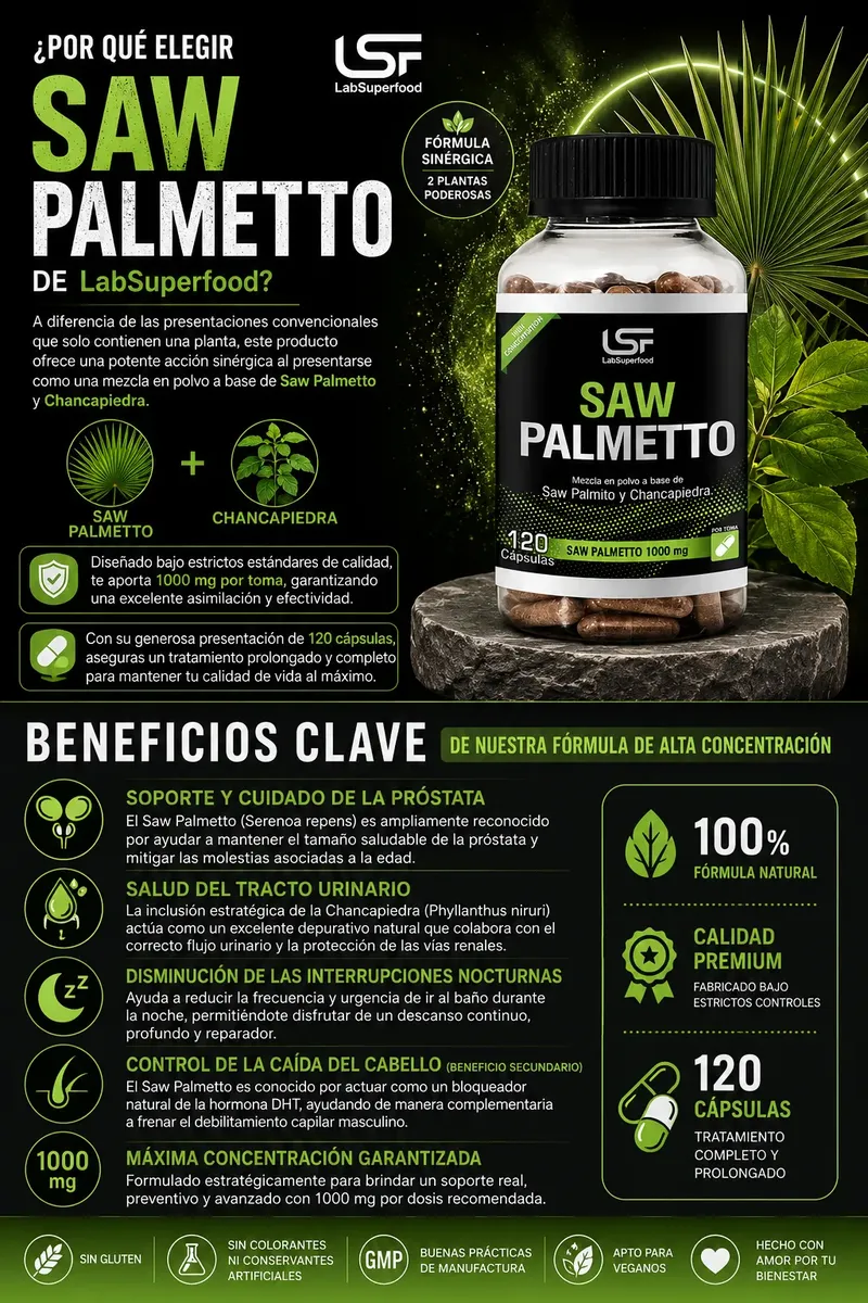 SAW PALMETTO 1000MG LABSUPERFOOD - CHANCAPIEDRA 120 CÁPSULAS - 2