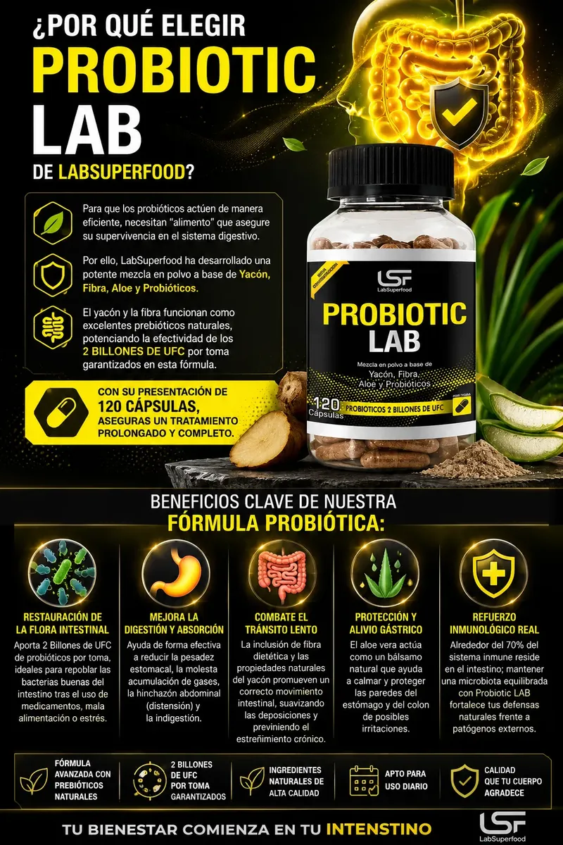 PROBIOTIC LAB PROBIÓTICOS 2 BILLONES UFC YACÓN FIBRA 120 CAP - 3