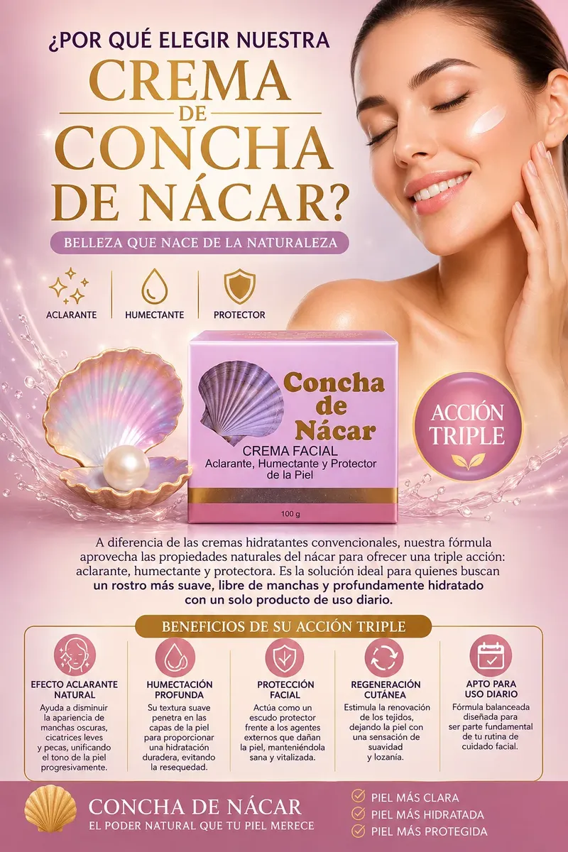 CONCHA DE NACAR CREMA FACIAL HUMECTANTE DE LA PIEL 100G - 3