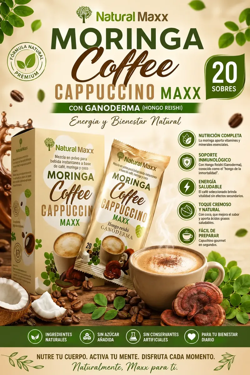 MORINGA COFFEE CAPPUCCINO NATURAL MAXX - GANODERMA Y REISHI 20 SOBRES - 2