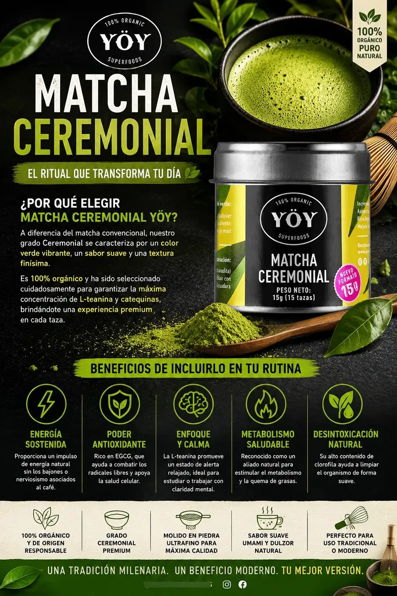 MATCHA CEREMONIAL YÖY SUPERFOODS 15G - 100% ORGÁNICO - 2