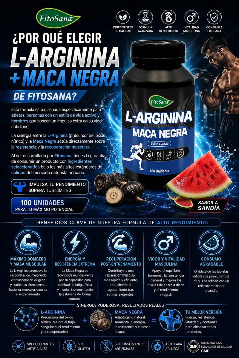 L-ARGININA MACA NEGRA FITOSANA PRE ENTRENO ENERGIA 100 CAPS - 2
