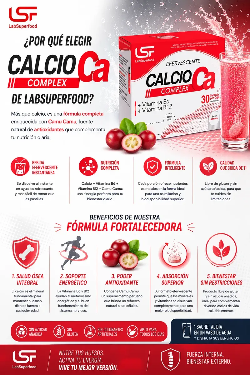 CALCIO LABSUPERFOODS + VIT B6 + B12 EFERVESCENTE - 30 SOBRES - 6
