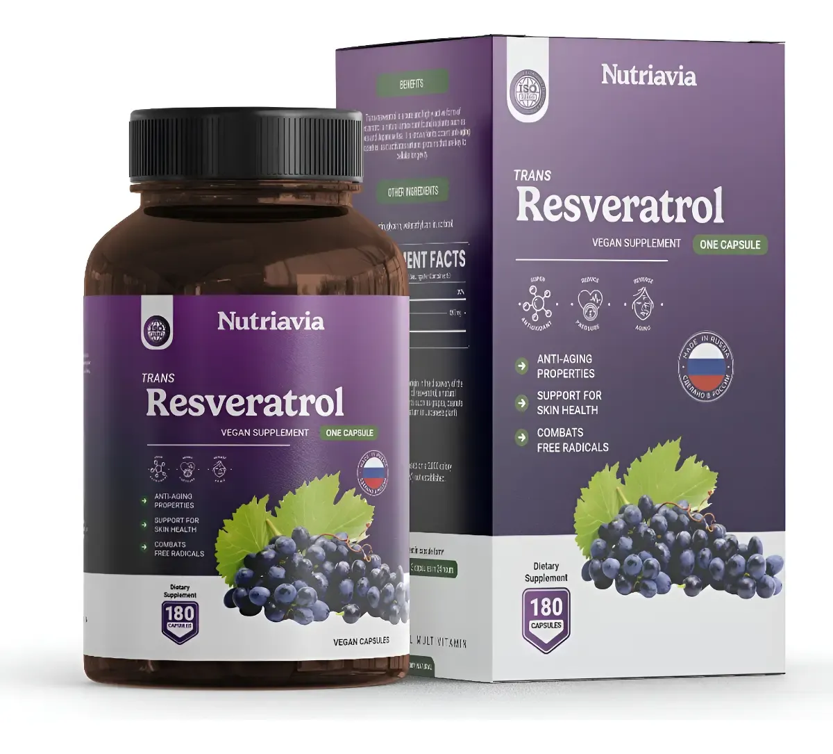 TRANS RESVERATROL 1200MG ANTIENVEJECIMIENTO NUTRAVIA 180 CAP - 1