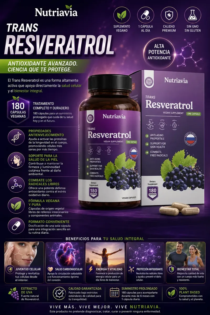 TRANS RESVERATROL 1200MG ANTIENVEJECIMIENTO NUTRAVIA 180 CAP - 3