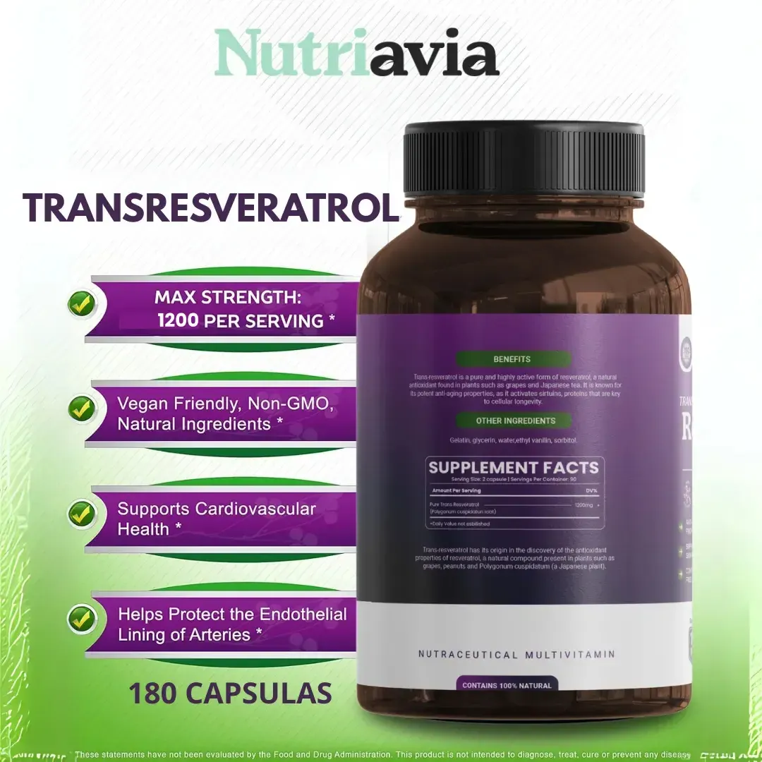 TRANS RESVERATROL 1200MG ANTIENVEJECIMIENTO NUTRAVIA 180 CAP - 4