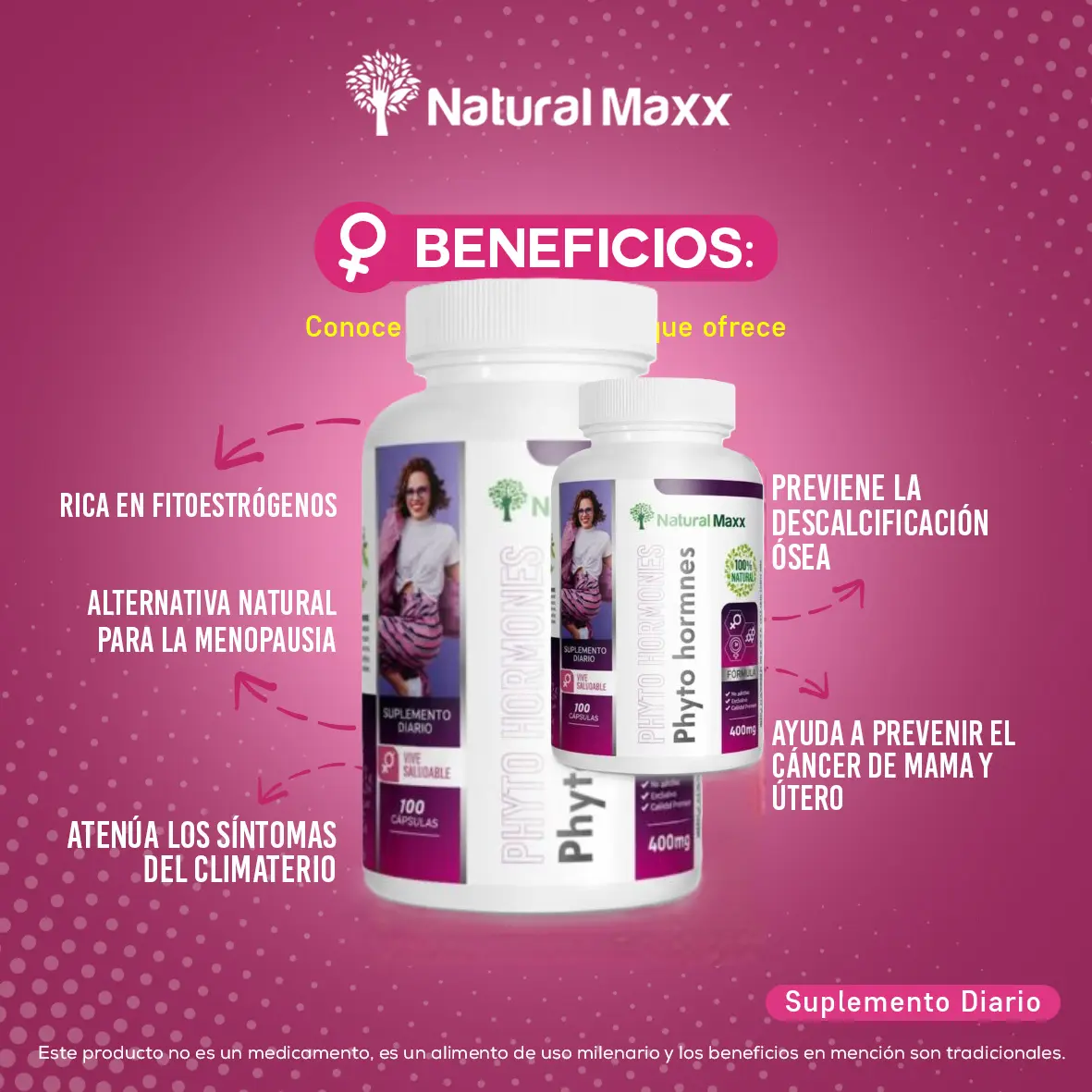 PHYTO HORMONAS 400MG NATURALMAXX SALUD FEMENINA 100 CAPSULAS - 2