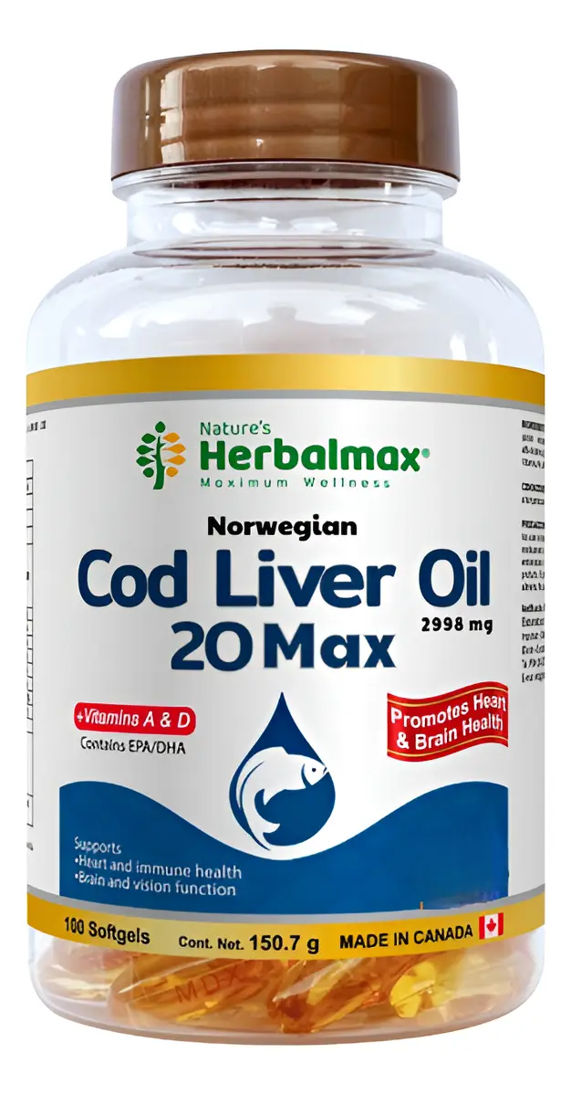 COD LIVER OIL 20 MAX HERBALMAX BACALAO 1370MG 110 CAPSULAS - 1