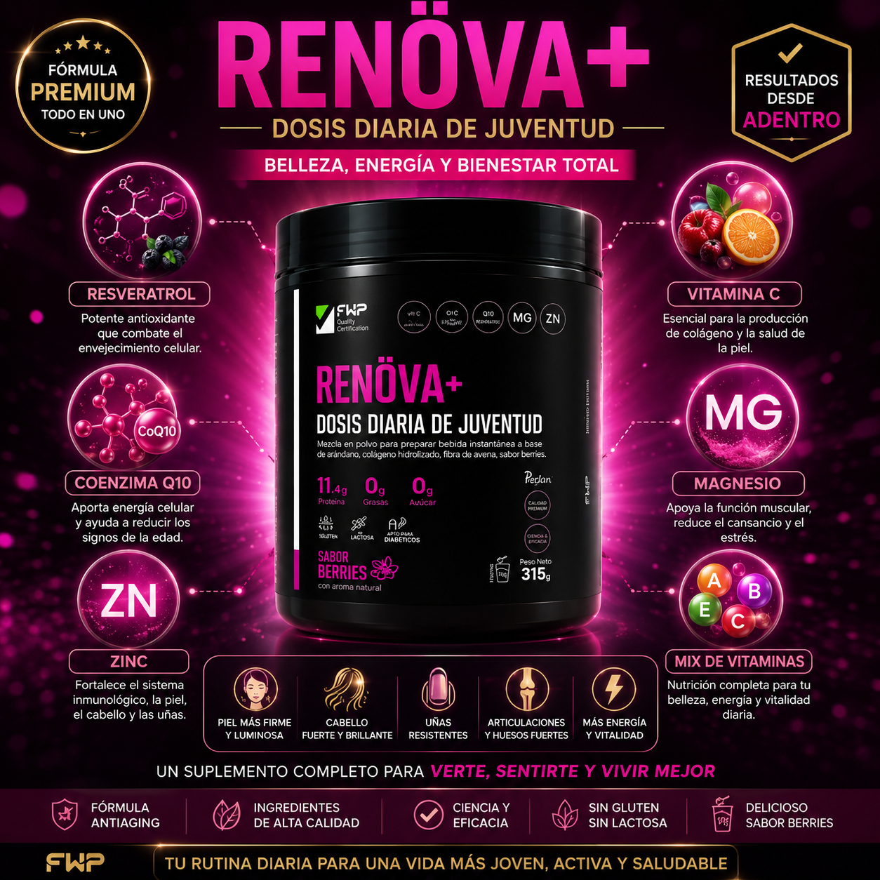 RENÖVA+ COLÁGENO HIDROLIZADO BIOPÉPTIDOS ACTIVOS PACK 315GR - 2