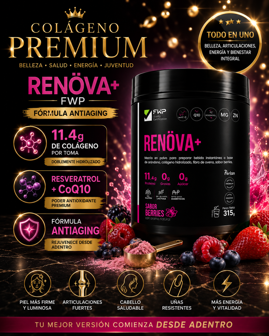RENÖVA+ COLÁGENO HIDROLIZADO BIOPÉPTIDOS ACTIVOS PACK 315GR - 7