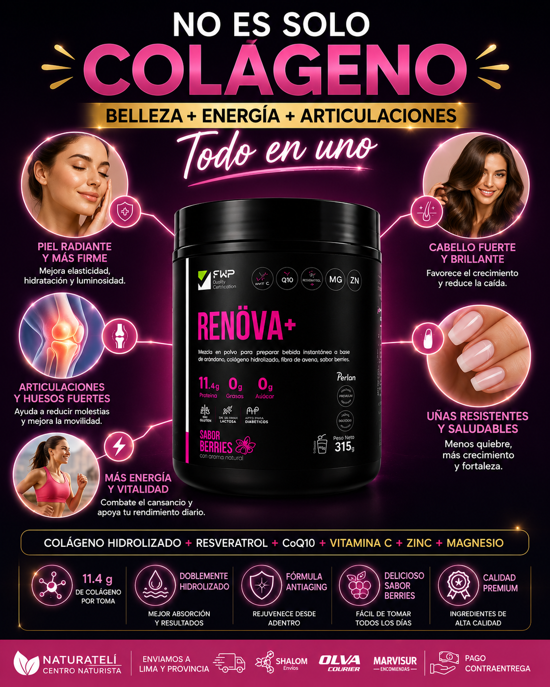 RENÖVA+ COLÁGENO HIDROLIZADO BIOPÉPTIDOS ACTIVOS PACK 315GR - 8