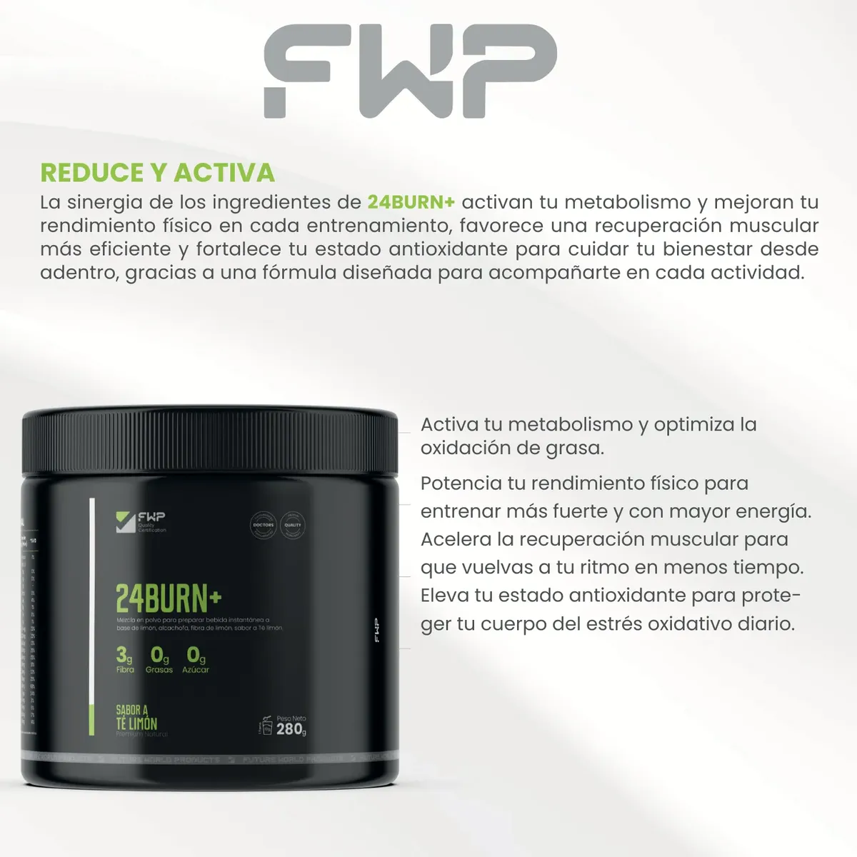24BURN FWP EXCELENTE QUEMADO DE GRASA SABOR LIMON 280GR - 3